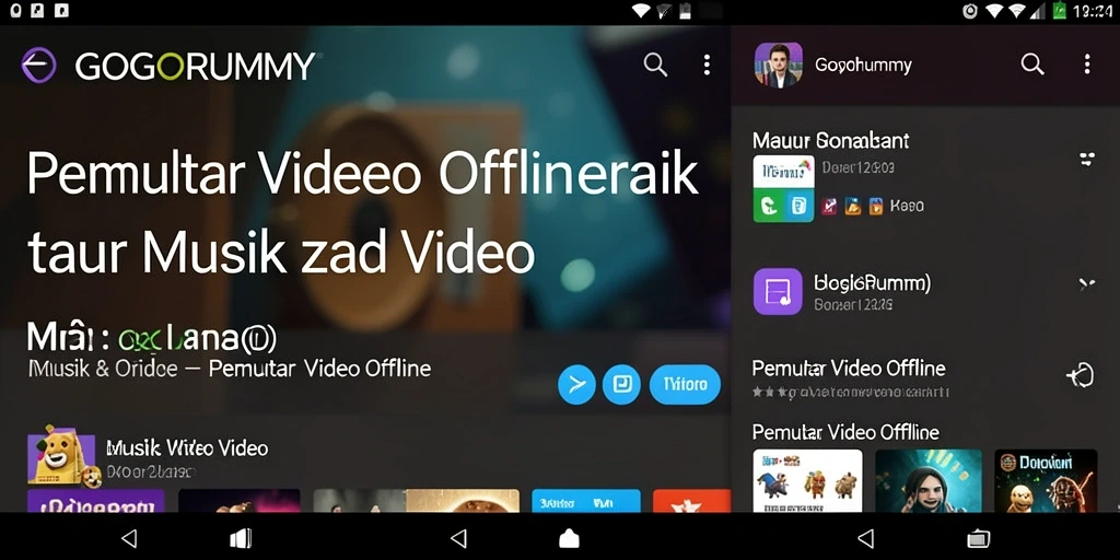 Tampilan antarmuka GOGORUMMY yang sederhana dan menarik untuk pemutar video offline.