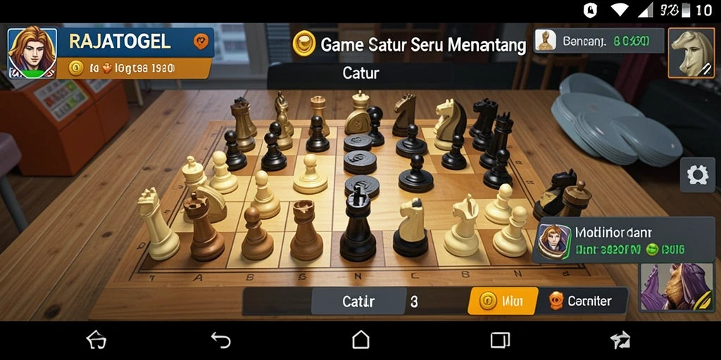 Antarmuka RAJATOGEL menampilkan papan catur yang interaktif dan menarik.