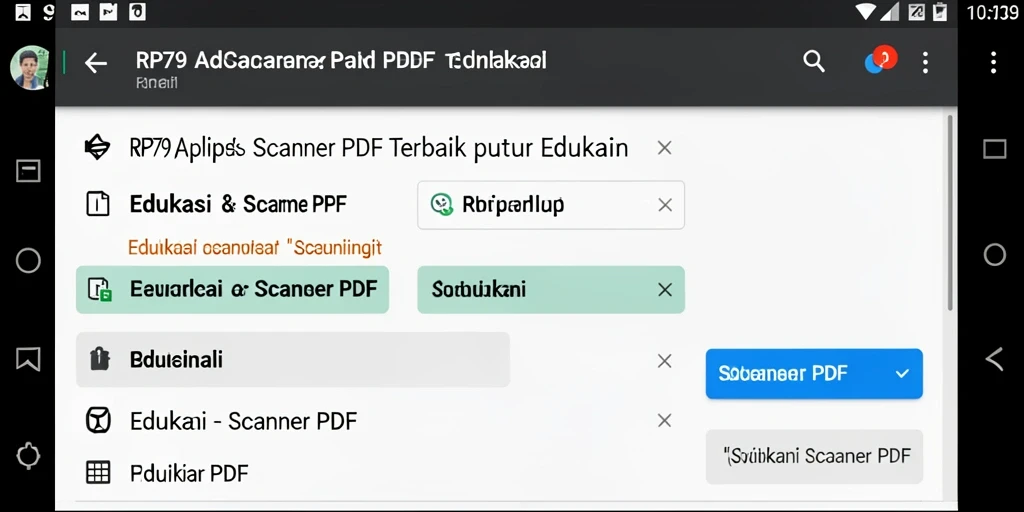 Antarmuka aplikasi RP79 dengan fitur pemindaian PDF.