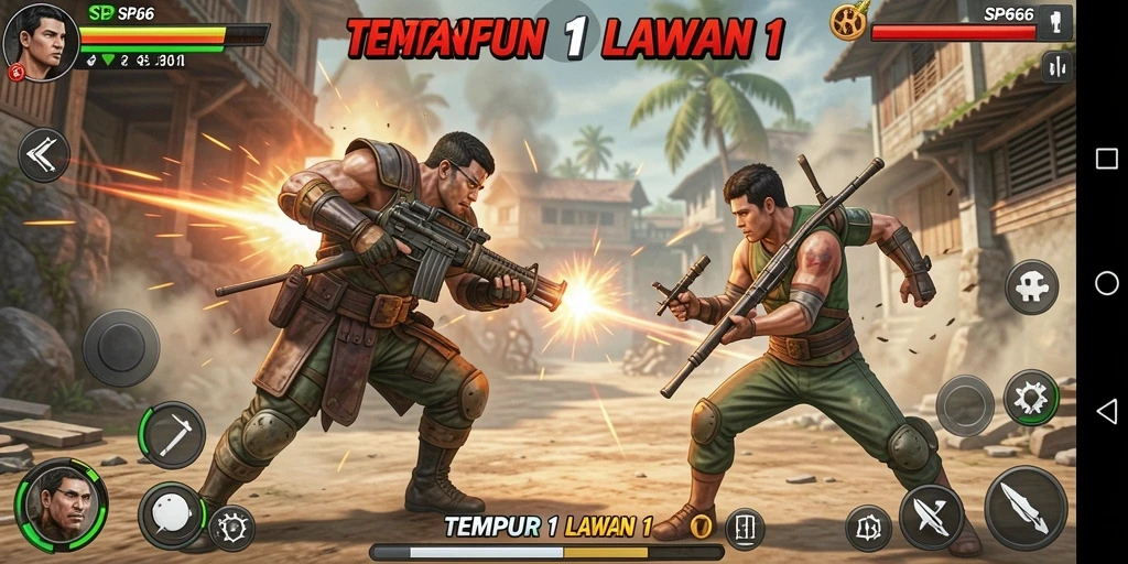 Tampilan antarmuka SP666 dalam pertarungan Tempur 1 Lawan 1.